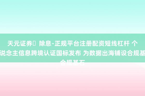 天元证券‌除息-正规平台注册配资短线杠杆 个东说念主信息跨境认证国标发布 为数据出海铺设合规基石