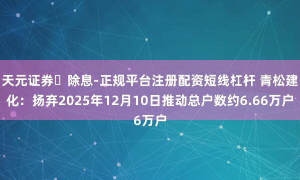 天元证券‌除息-正规平台注册配资短线杠杆 青松建化：扬弃2025年12月10日推动总户数约6.66万户